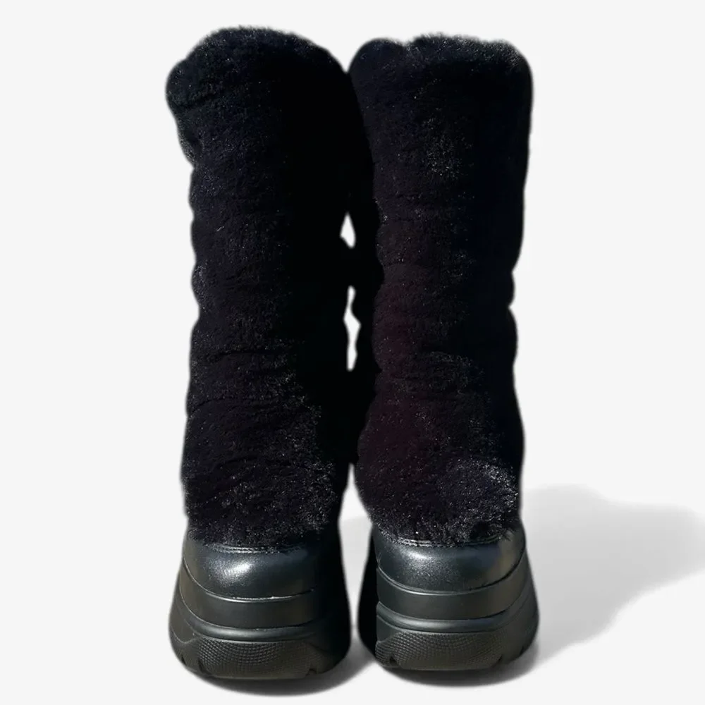 Michael Kors Gamma Black Faux Fur Platform Boots Size 5 Chunky Winter Minimalist